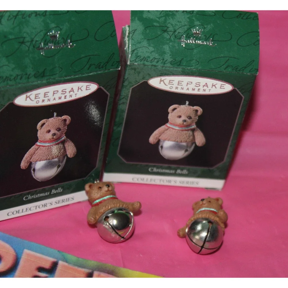 Vintage Hallmark Keepsake 2 Piece Christmas Bear Bells Ornaments 1998 Series 4